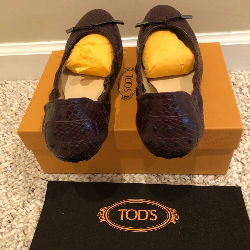 Tod's Python Embossed Leather Ladies Ballet Flat Size 8.5 - Picture 6 of 16